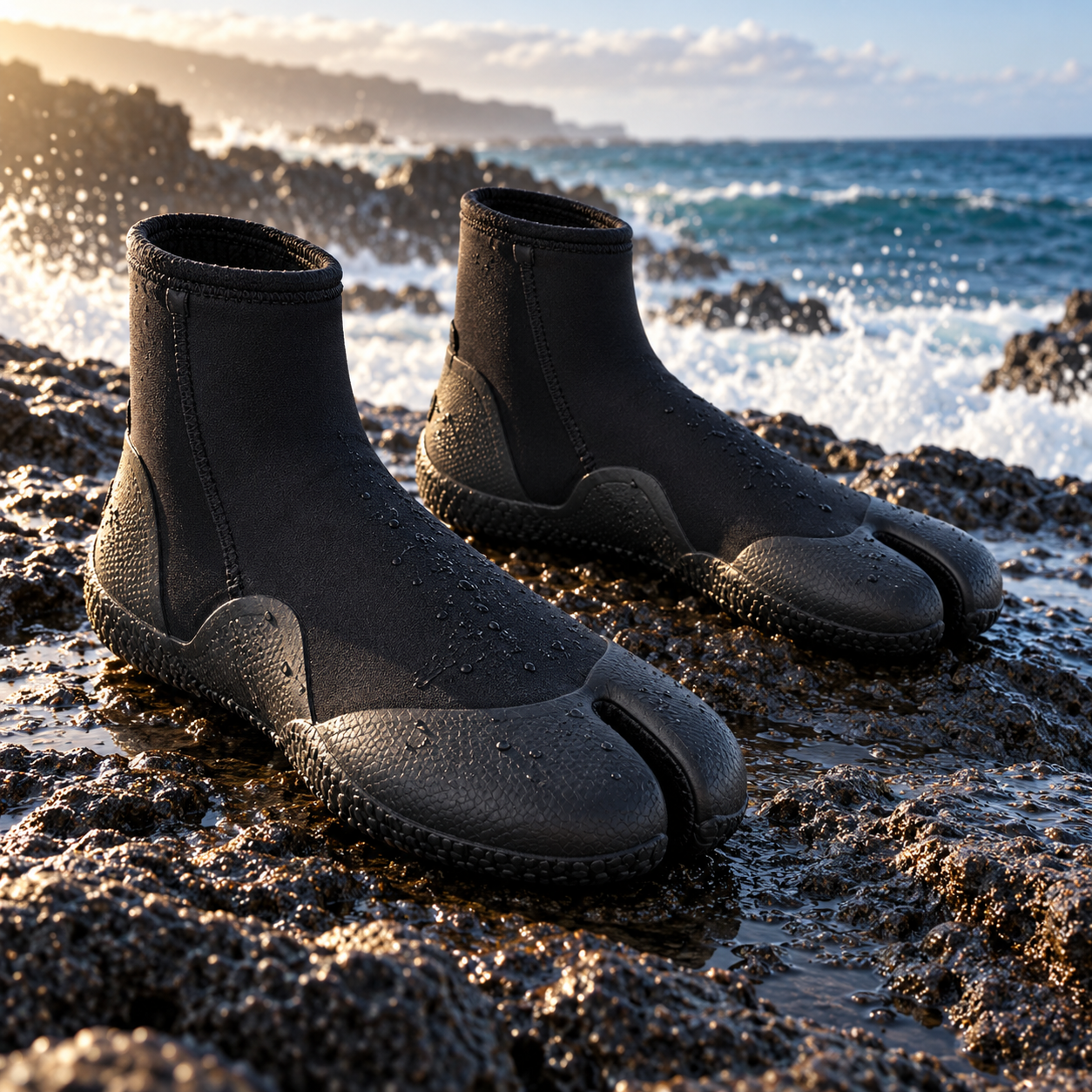 Blue Horizon Wetsuit Booties, original product visual generated for Blue Horizon Surf Shop